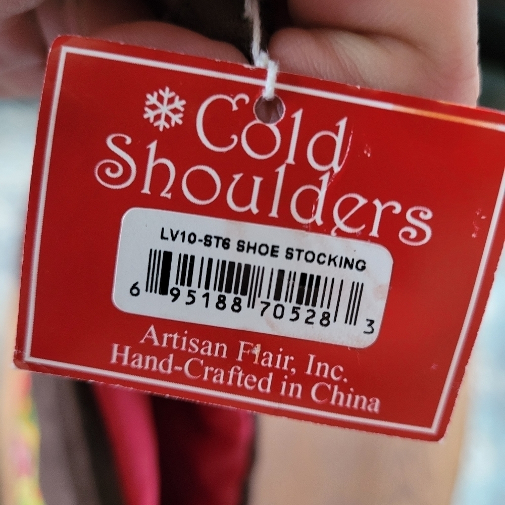 Cold Shoulders Hand-Crafted High Heel Christmas Stocking with Beads NEW with tag - Picture 3 of 3